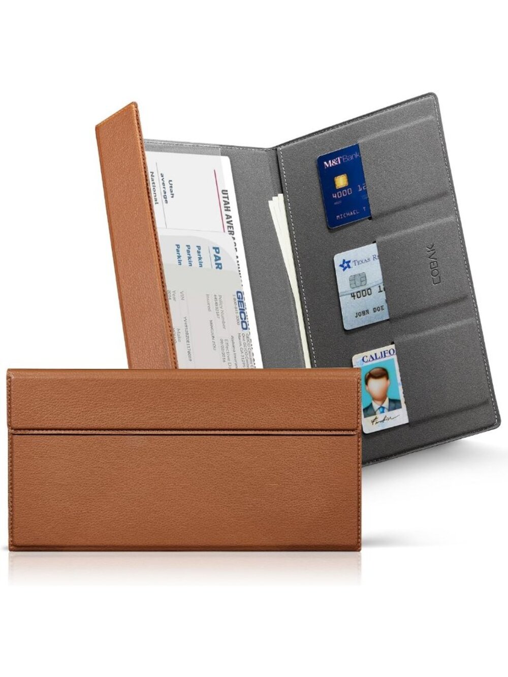 Leather Car Registration & Insurance Holder - Magnetic Compartment, Glove Box